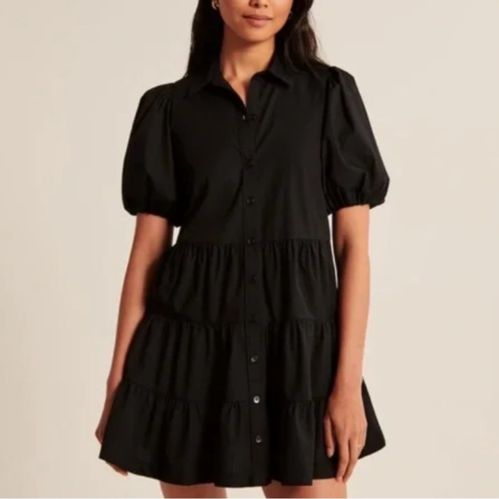Abercrombie & Fitch Poplin Puff Sleeve Shirt Dress